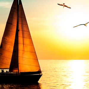 a small boat in a large body of water