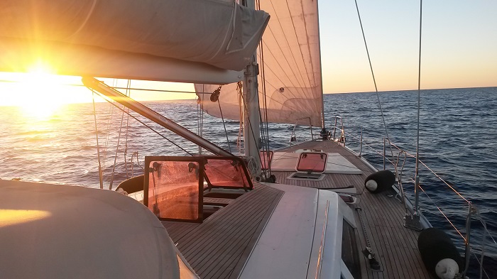 sunset on a boat on winter
