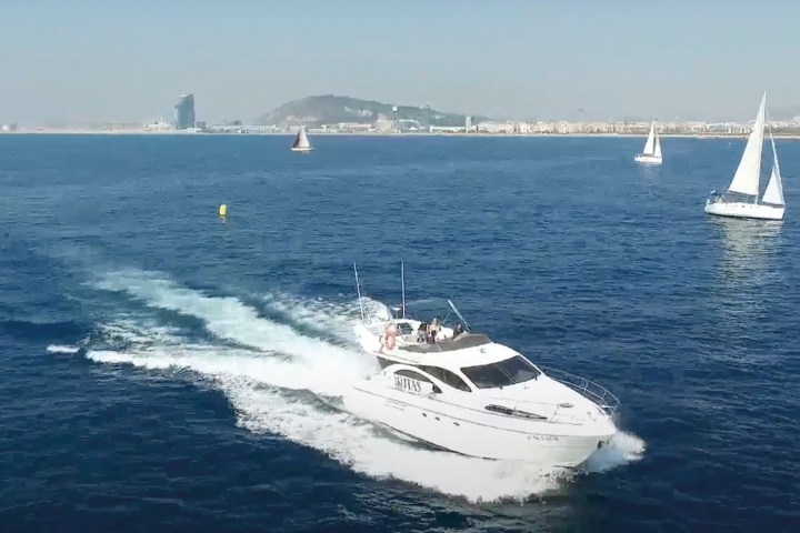 a small boat in a large body of water